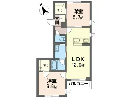 グランツ ヴァルトII(2LDK/1階)の間取り写真