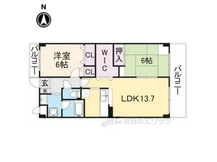 リジェール菅原(2LDK/3階)の間取り写真