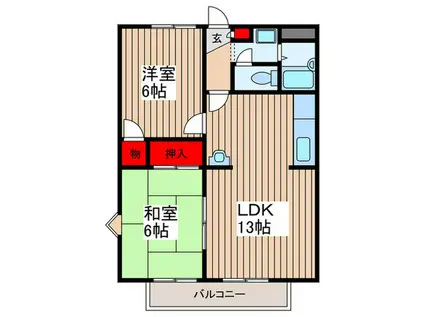 プレステージ武蔵野(2LDK/2階)の間取り写真