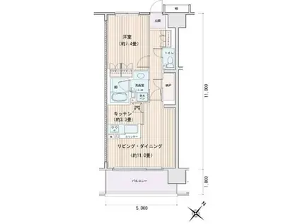 エスティメゾン豊洲レジデンス(1LDK/7階)の間取り写真