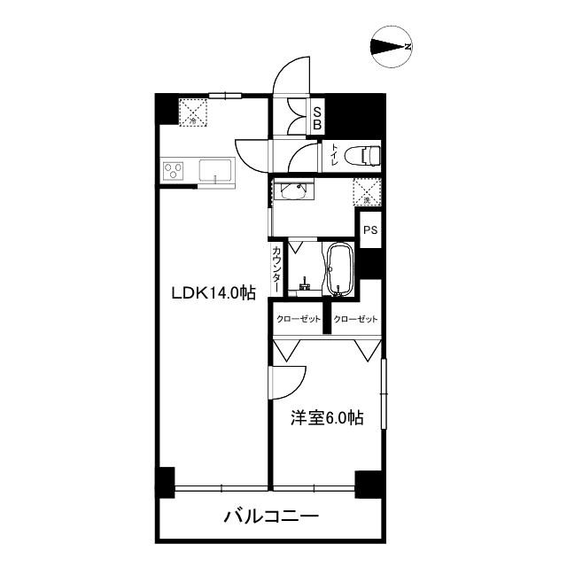 第23宮庭マンション(1LDK/5階)の間取り写真