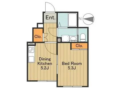 サウスワン(1DK/2階)の間取り写真