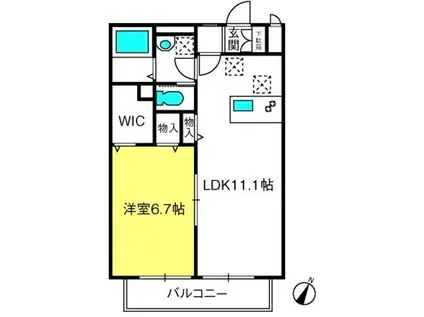 ディアコートA棟(1LDK/2階)の間取り写真