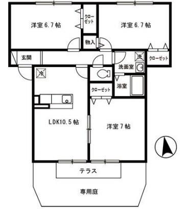 ソレイユ細江(3LDK/1階)の間取り写真