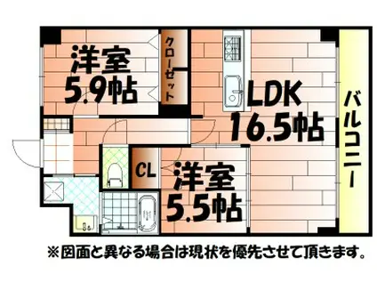 THE SQUARE SUITE RESIDENCE ザ スクエア(2LDK/13階)の間取り写真