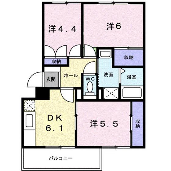 ニューエルディム花水木B(3DK/1階)の間取り写真
