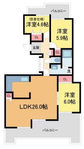パラツィーナセシリア仁川弐番館(3LDK/3階)の間取り写真