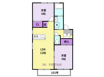 ステーションハイツ大善寺Ⅱ(2LDK/2階)の間取り写真
