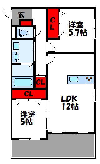 PHOENIX福間BAYSIDE(2LDK/3階)の間取り写真