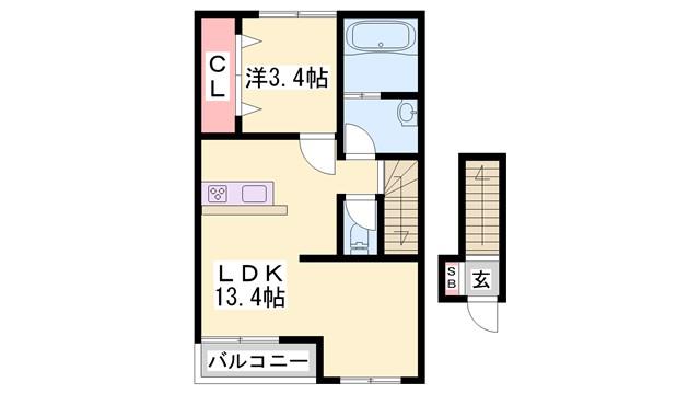 クリスタルハイツ土山(1LDK/2階)の間取り写真