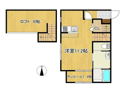 グランパランI(ワンルーム/2階)の間取り写真