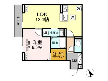 ディー パイナ 市場下町(1LDK/1階)の間取り写真