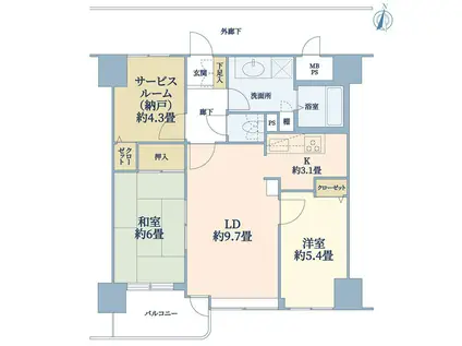 ライオンズマンション支倉丁(2SLDK/3階)の間取り写真