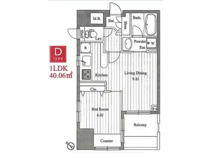 プライムアーバン中目黒II旧Jフラッツ中目黒(1LDK/4階)の間取り写真