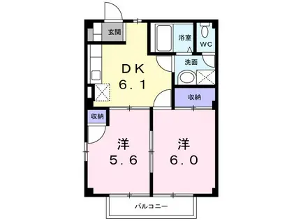 ウォールナット(2DK/1階)の間取り写真