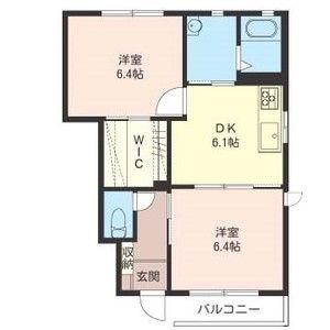 プラムグローブ D棟(2DK/1階)の間取り写真