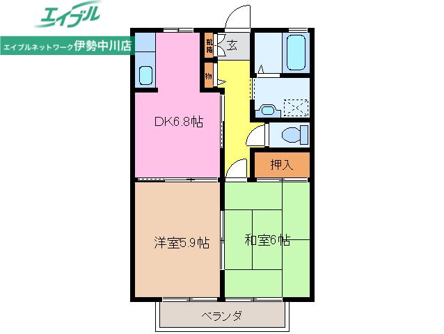 コンフォール(2DK/2階)の間取り写真