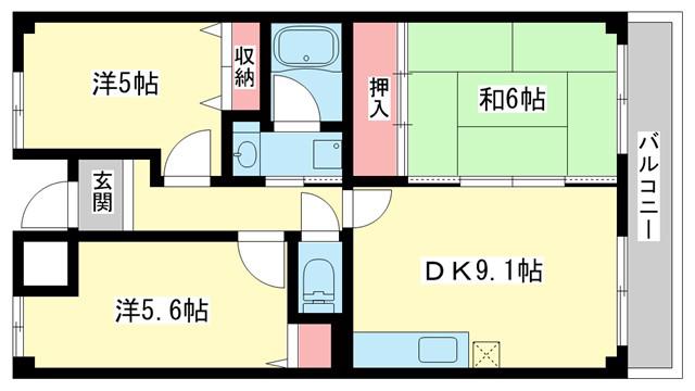 ジュネス東生駒(3DK/1階)の間取り写真