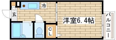 ディアス奥須磨(1K/2階)の間取り写真