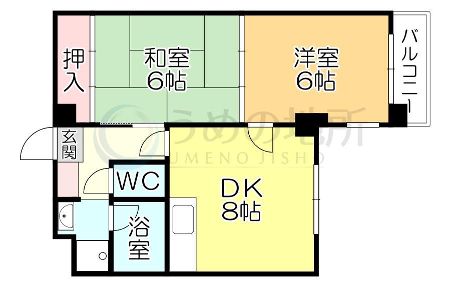 ハイランド松ヶ枝(2DK/3階)の間取り写真