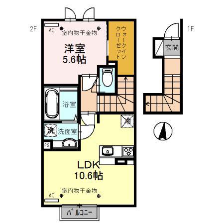 F. エミール(1LDK/2階)の間取り写真