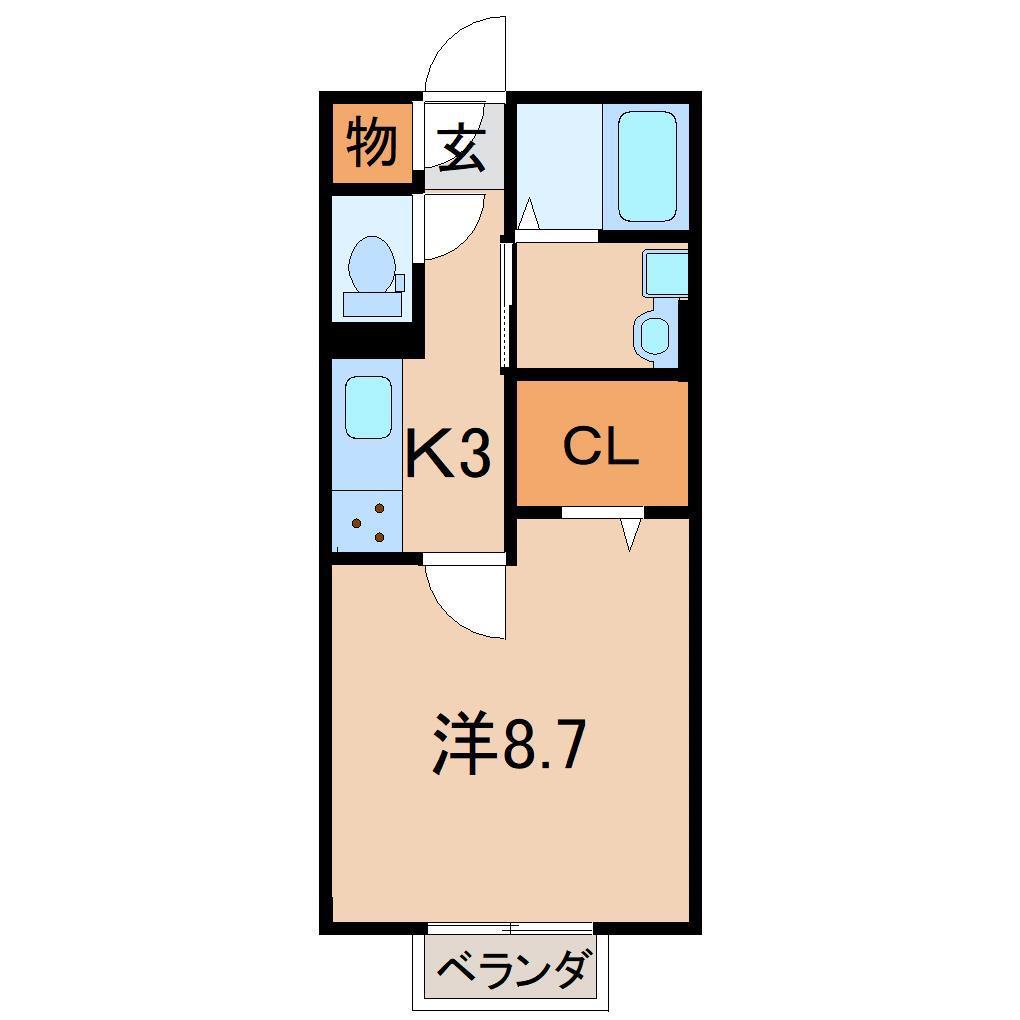 モン・クレール B(1K/1階)の間取り写真