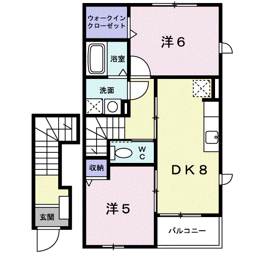 クレアトゥールII(2DK/2階)の間取り写真