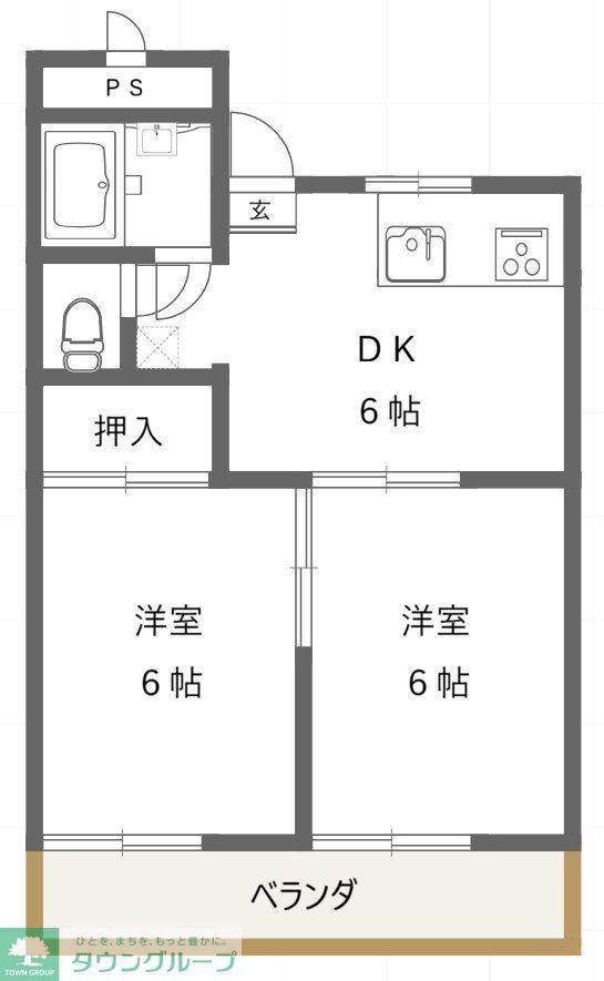 れんがハウス(2DK/2階)の間取り写真