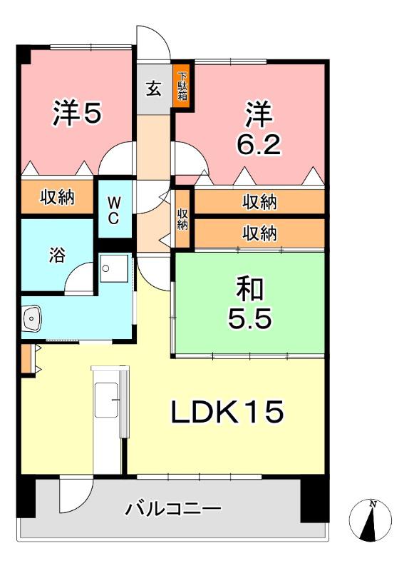 サーパス大高小南(3LDK/13階)の間取り写真
