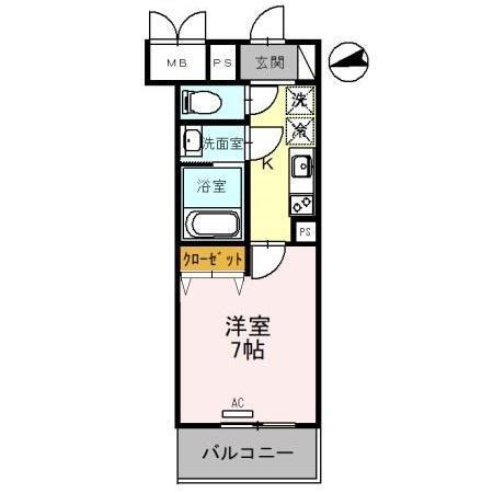 アクアリウス(1K/1階)の間取り写真