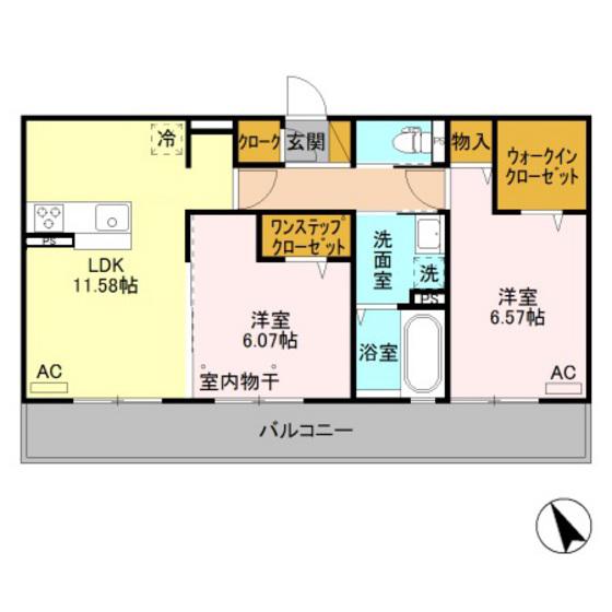 クレアシオン城北(2LDK/3階)の間取り写真