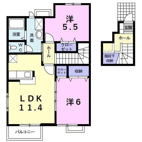 アメニティコーポラスA(2LDK/2階)の間取り写真