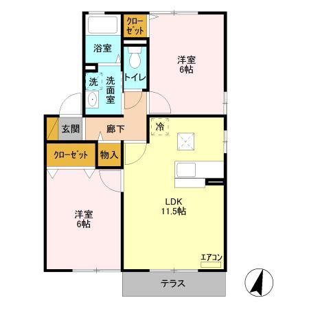 サンパークII C(2LDK/1階)の間取り写真