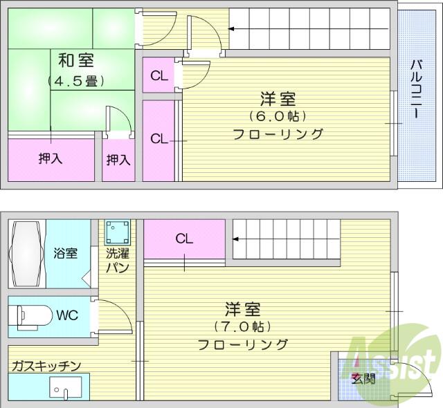 南仙台ハイツA棟(3K/1階)の間取り写真
