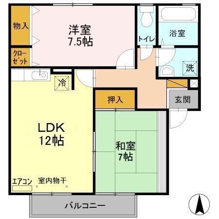 エルクレールD棟(2LDK/1階)の間取り写真