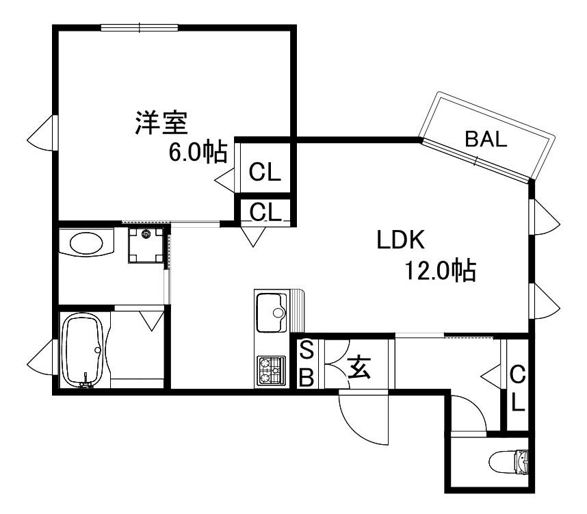 ヒルズ中山手(1LDK/1階)の間取り写真
