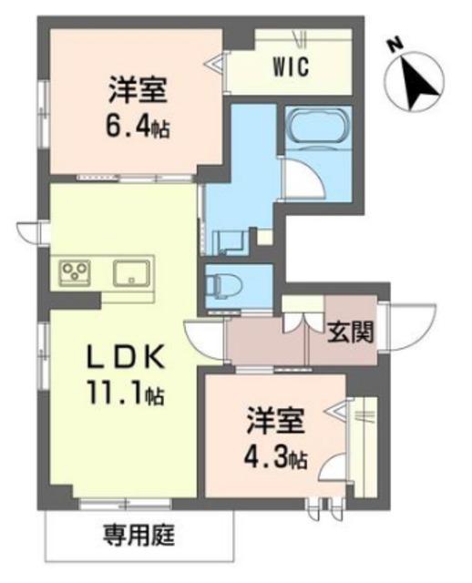 シャーメゾン 時間の翼(2LDK/1階)の間取り写真