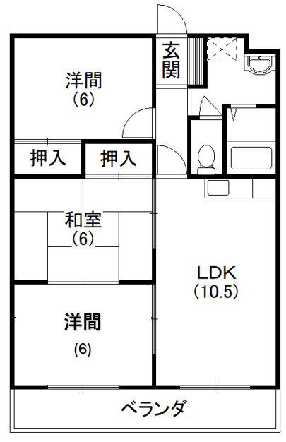 マンション歩(3LDK/3階)の間取り写真