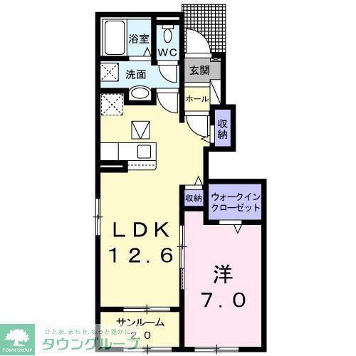 ジュネス B(1LDK/1階)の間取り写真