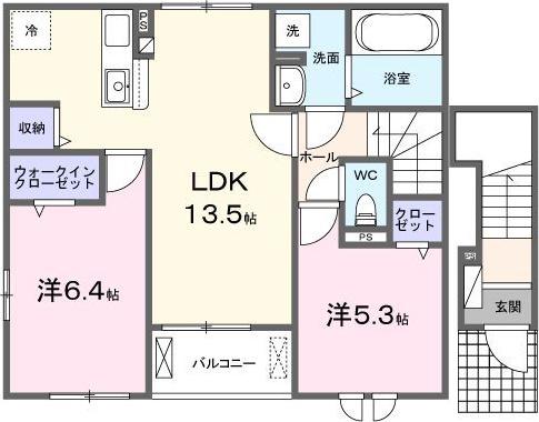 IMコート KASHII II(2LDK/2階)の間取り写真
