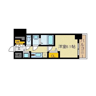 プレサンスタワー難波ウエスト(1K/8階)の間取り写真