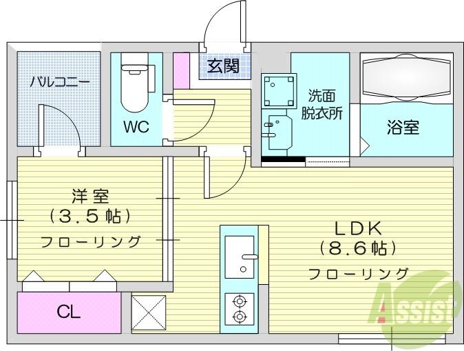 ハーモニーテラス中倉Ⅳ(1LDK/1階)の間取り写真