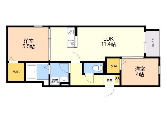 CALME HILLS高宮(1LDK/3階)の間取り写真