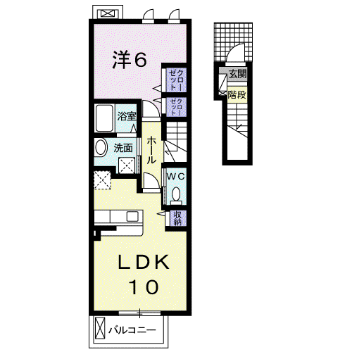 キャッスル安養寺D(1LDK/2階)の間取り写真