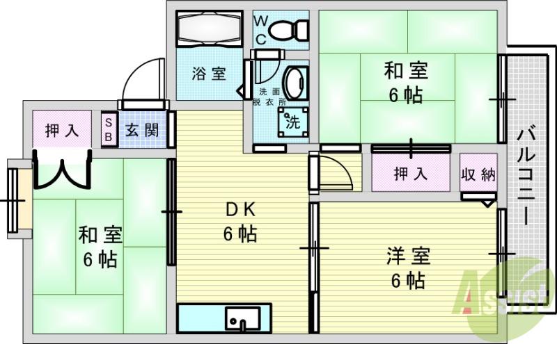 ジュンハイツ(3DK/2階)の間取り写真