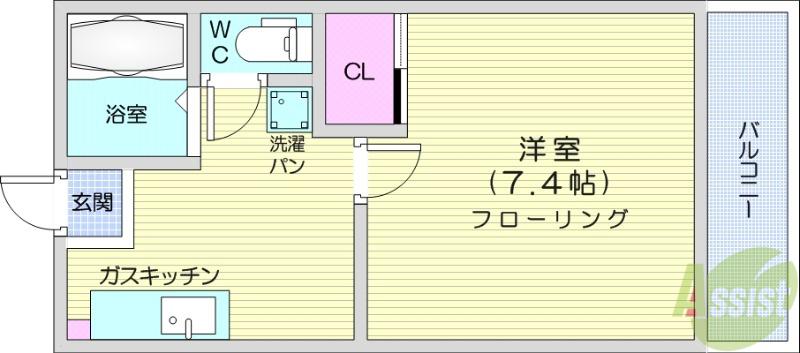 リーフサイドビレッジB棟(1K/1階)の間取り写真