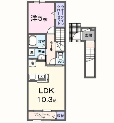パラディス(1LDK/2階)の間取り写真
