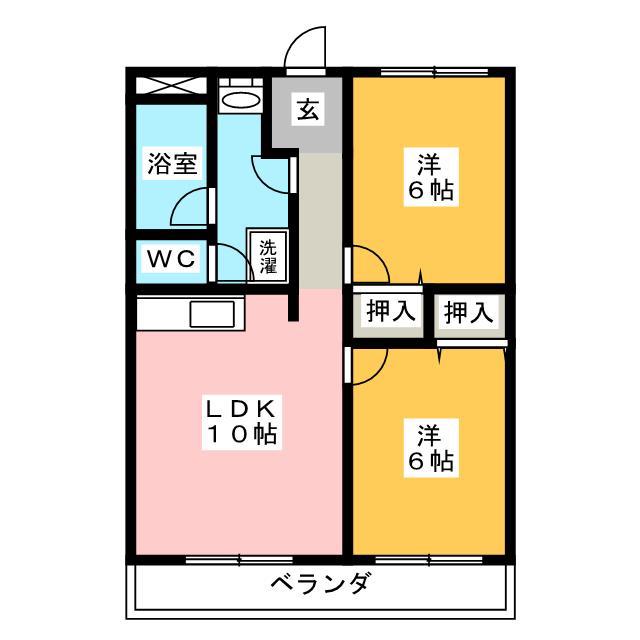 ジョイフル旭ヶ丘(2LDK/2階)の間取り写真