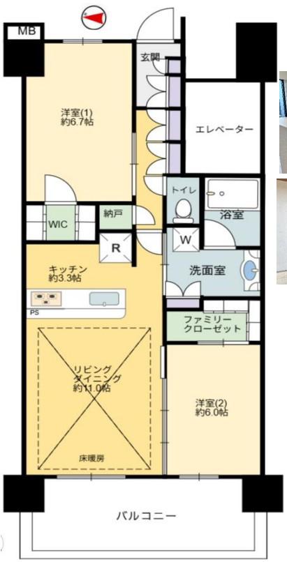 オハナ東鷲宮フロント(2LDK/15階)の間取り写真