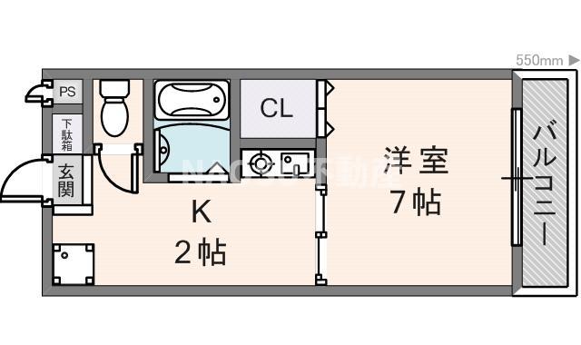 シャインヒル(1K/2階)の間取り写真